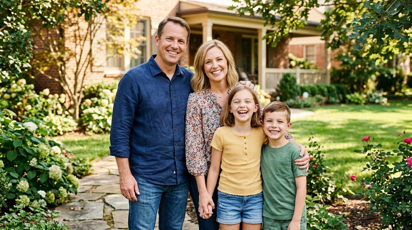 Family with Blue Cross health coverage